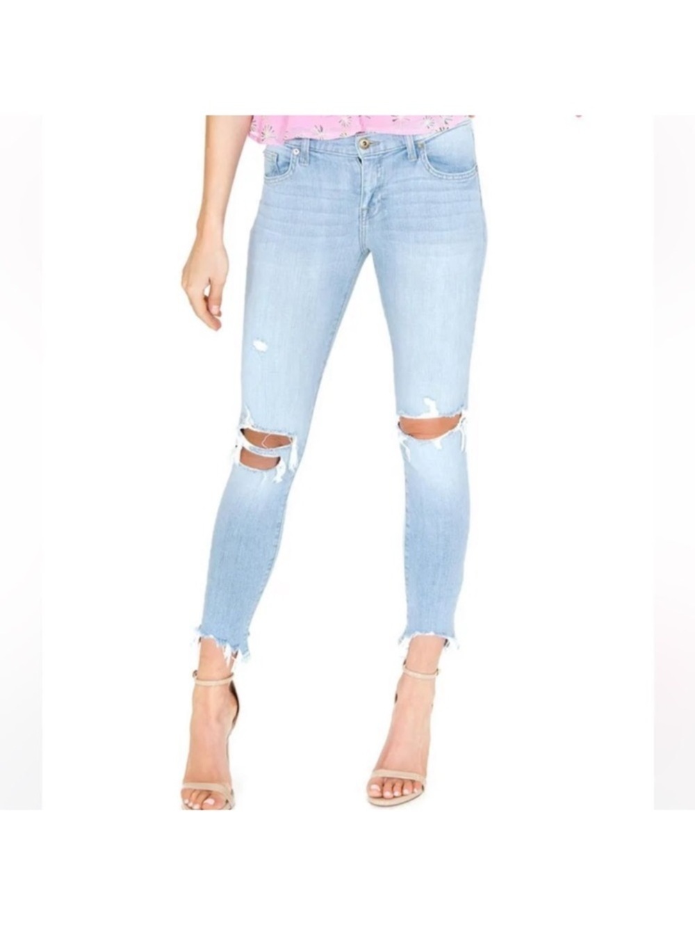 Pistola Ankle Cropped Jeans Women’s 26 Light Wash Mid Rise Raw Hem Ripped Knee